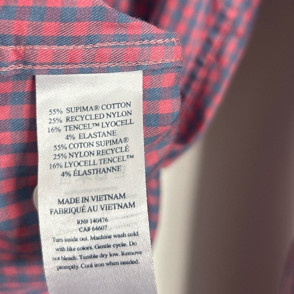 Faherty Men's Movement™ Shirt - Blue Rose Gingham Plaid size small preppy work - Picture 13 of 14